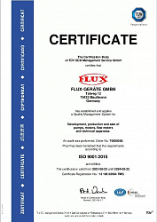 Сертификат ISO 9001-2015 FLUX
